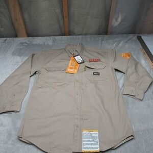 Berne FR Work Shirt Men Medium Beige Flame Resistant Safety Button Down LOGO NWD